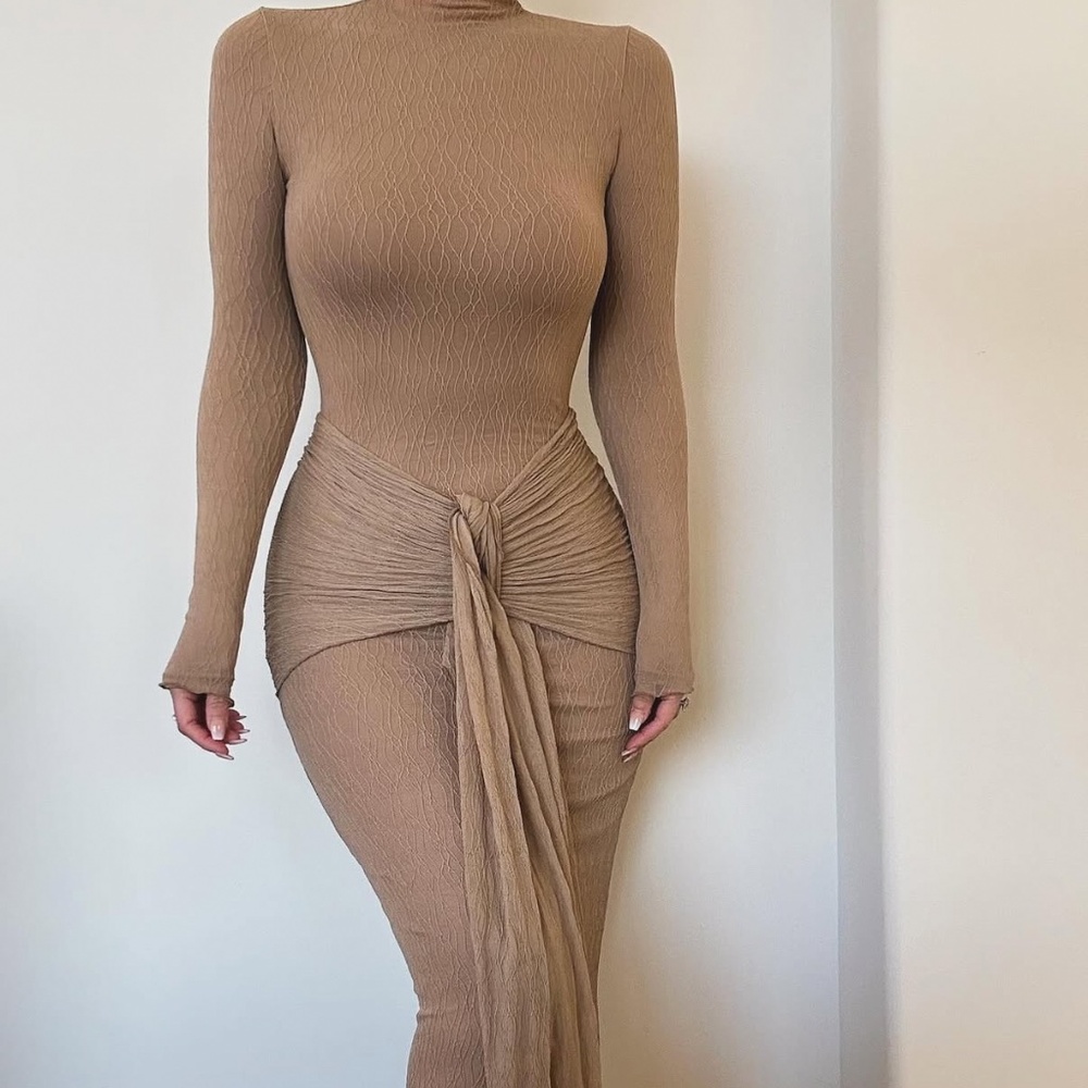 Jluxlabel long brown dress with cinched waist